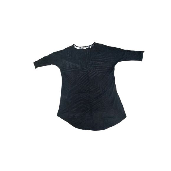 Monteau Shirt Womens MBlack 3/4 Sleeve Round Neck Pullover Sheer Abstract Trip - Picture 3 of 5